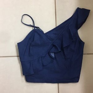 Off shoulder crop jean top